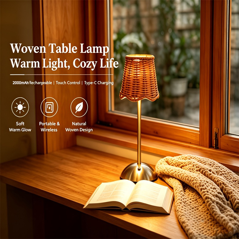 Home Office Lamp - Bohem Dokuma Rattan Sanat Masa Lambası