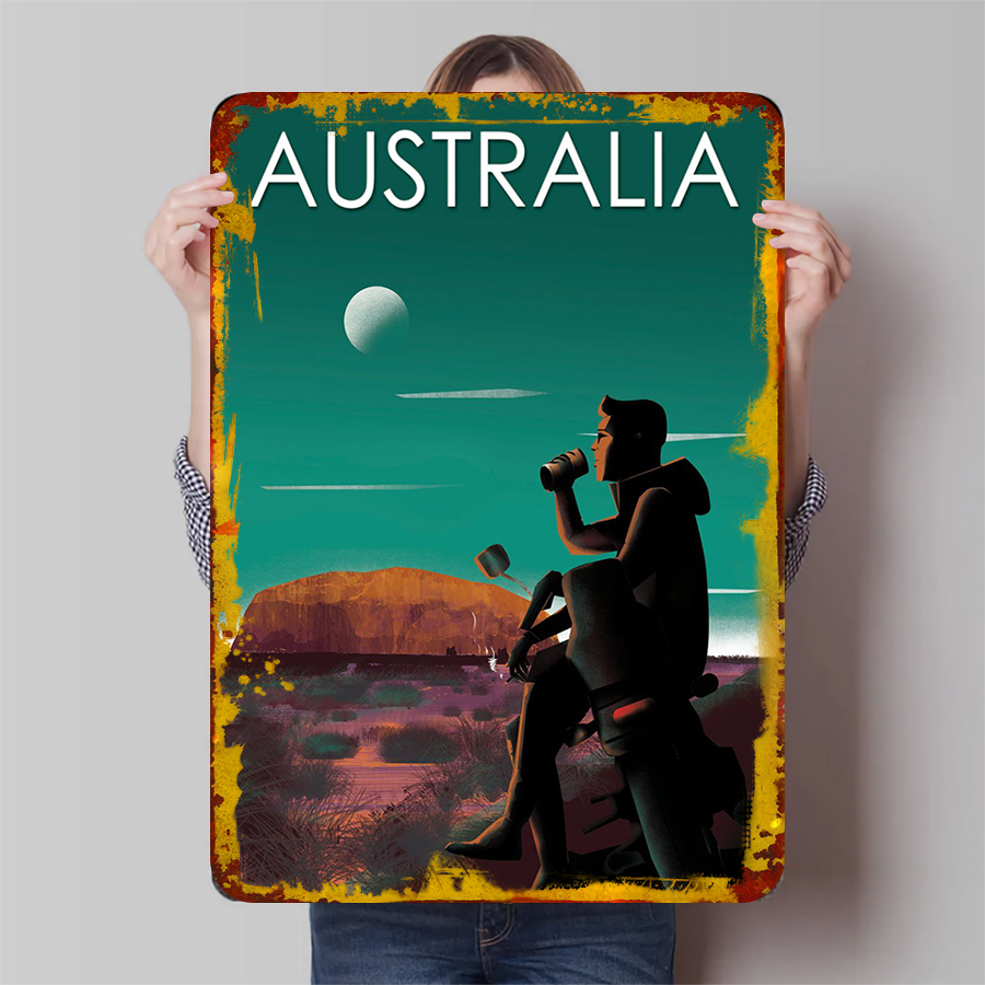 Home Office Australia - Avustralya Manzara Rustik Metal Duvar Sanatı